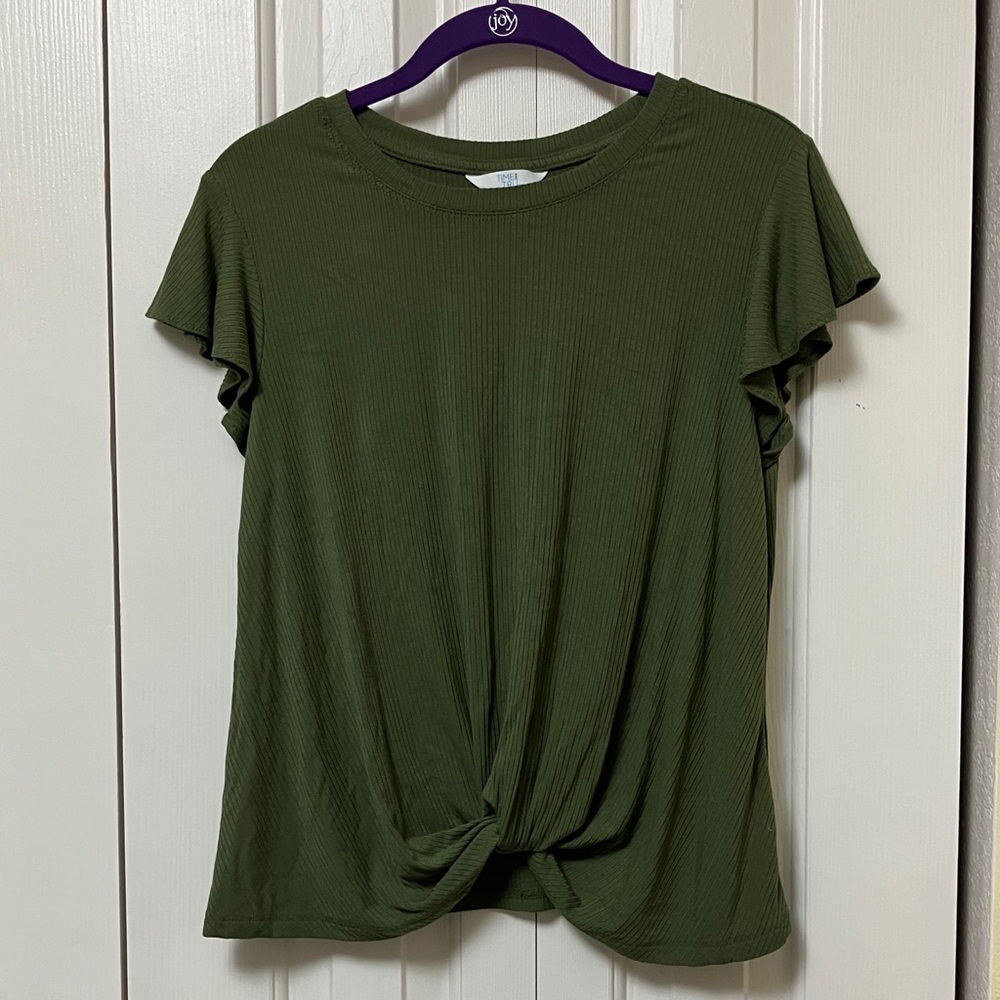 Time and Tru Green Short Sleeve Twist Tee